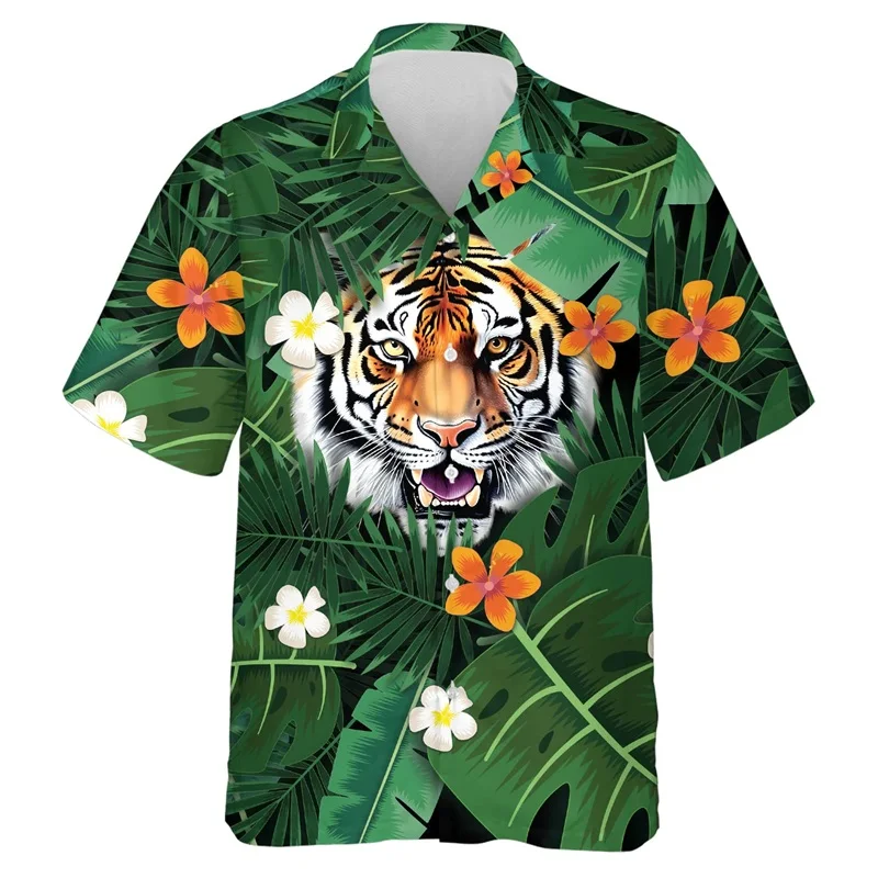 

3D Print Animal Tiger Pattern Hawaiian Shirts For Men Women Short Sleeve Casual Oversized Beach Shirts Top Mens Blouse Clothes