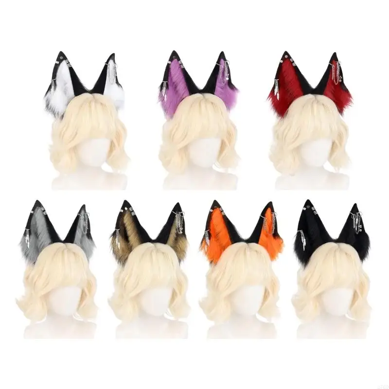 

270D Character Role Playing Animal Ear Headbands Soft Plush Wolf Ear Hairband Hair Decoration for Costume Enthusiasts