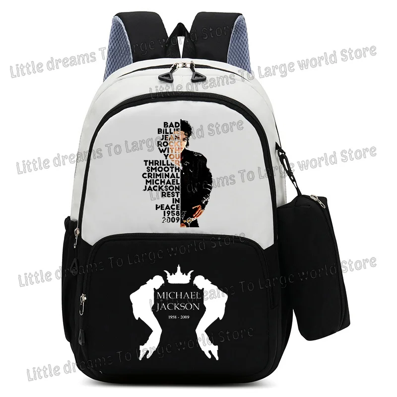 Michael Jackson Singer MJ Backpack Children School Bags for Boys Men Large Bookbag 2pcs Set with Pencil Case Harajuku Knapsack image 6