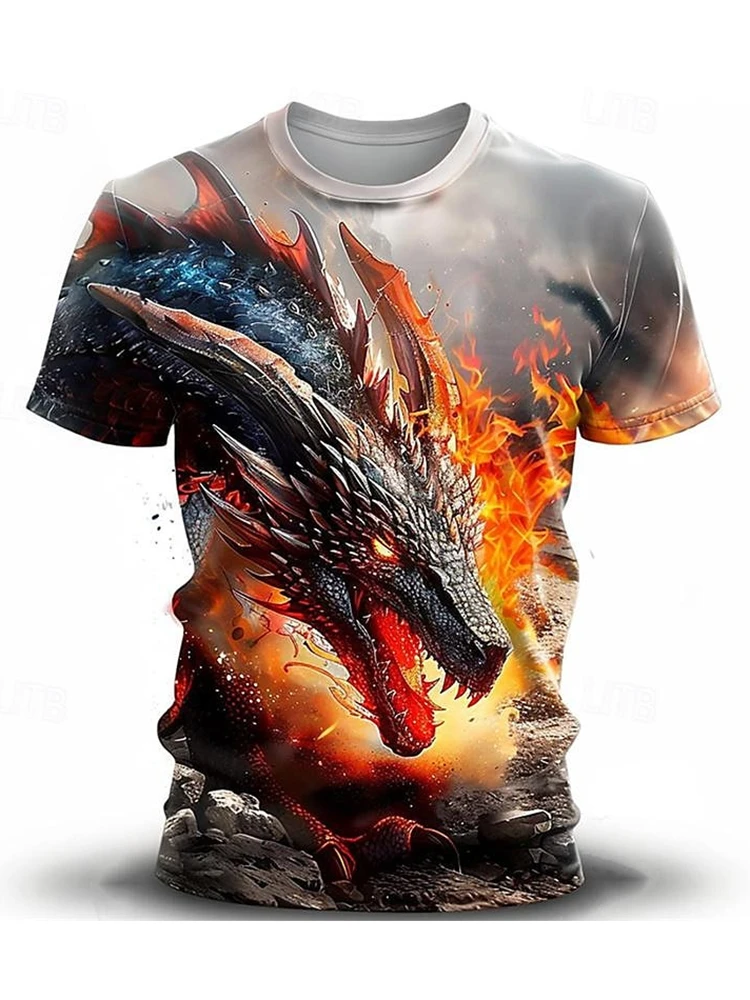 2024 Summer Street Style Fashion Men's T-shirt Urban Everyday Casual Short-sleeved Top 3D Dragon Print Men's Outdoor T-shirt