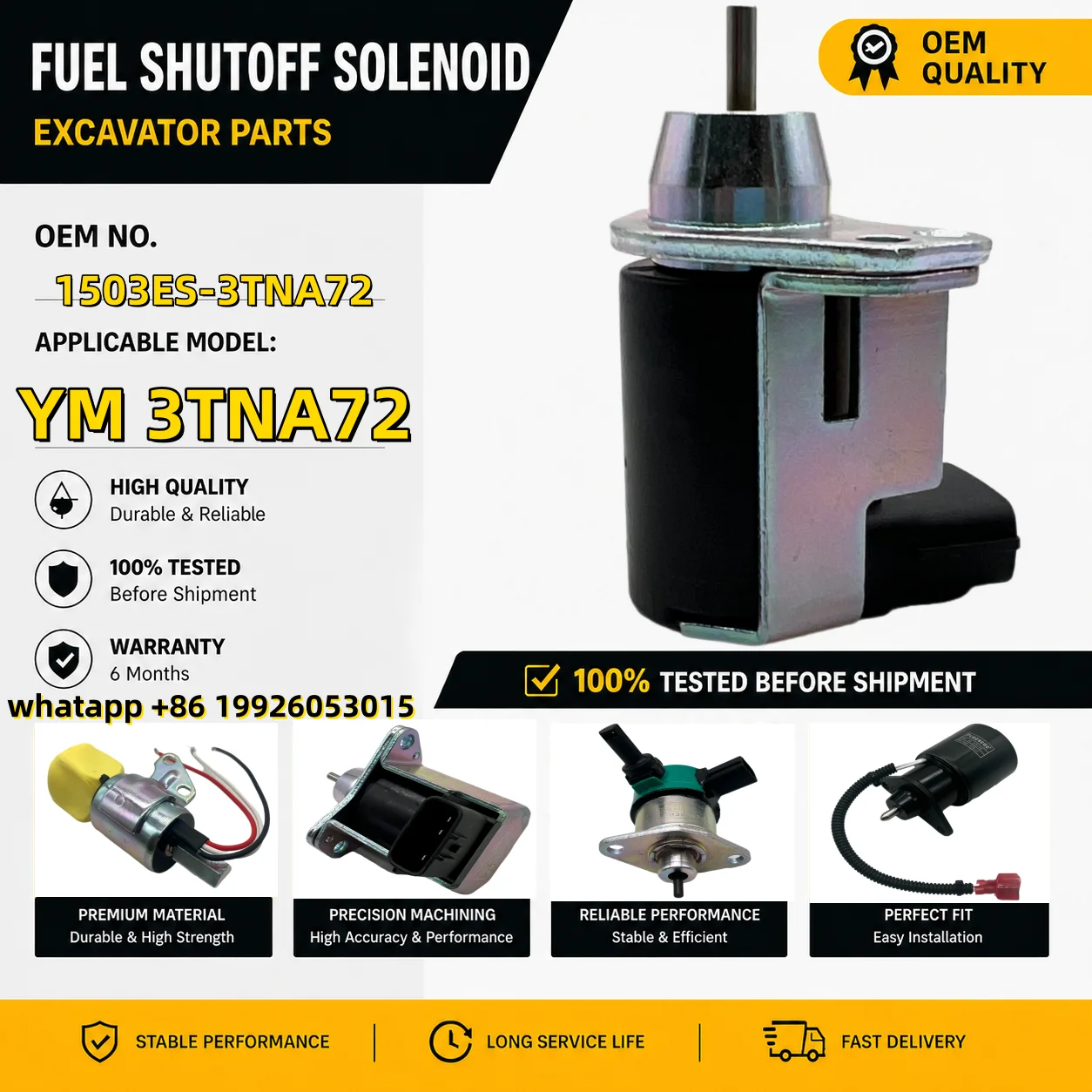 3TNE68 3TNE82 3TNE74 Shutdown Solenoid Valve 1503ES-3TNA72 Shutdown Switch Excavator Parts