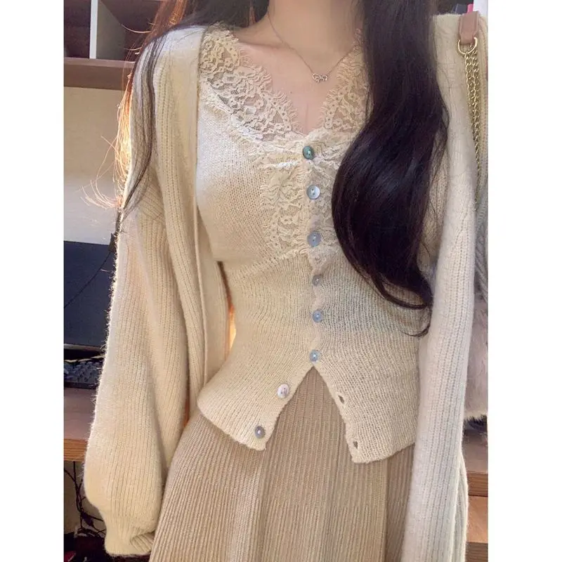 스웨터 점퍼 가디건 여성용 가디건 겨울 텍스처드 컴포트 디테일 릴랙스드 코티지코어 농촌풍 달콤 귀여운 OL
