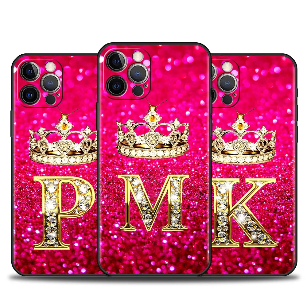 Shockproof Case For Apple iPhone 13 Mini 12 Pro Max 11 14 Plus 15 15Pro Soft Phone Cover Pink Diamonds Letter Just Print Capa