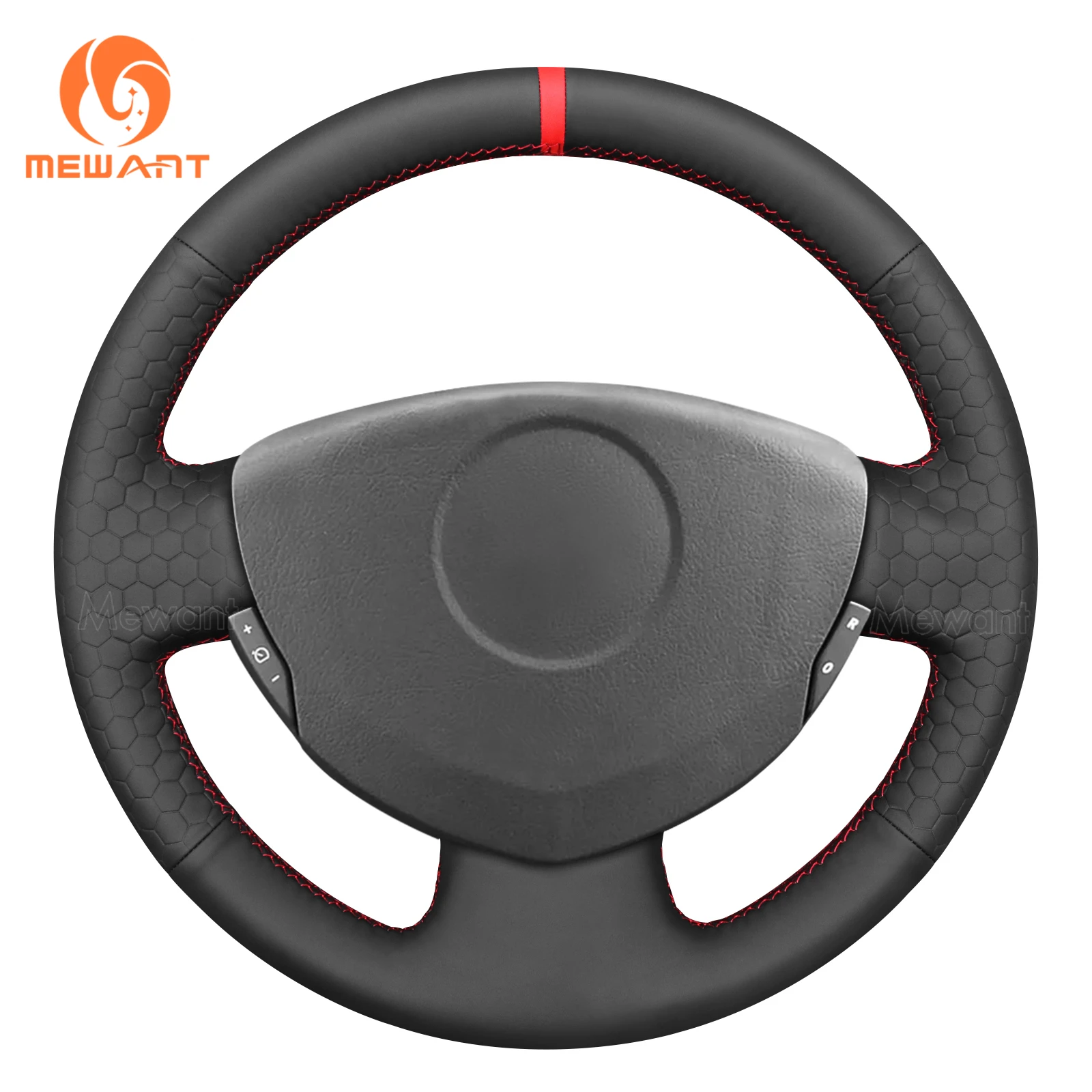 Mewant Hive Style Black Leather Car Steering Wheel Cover for Renault Clio 2 Twingo 2 Logan 1 Sandero 1