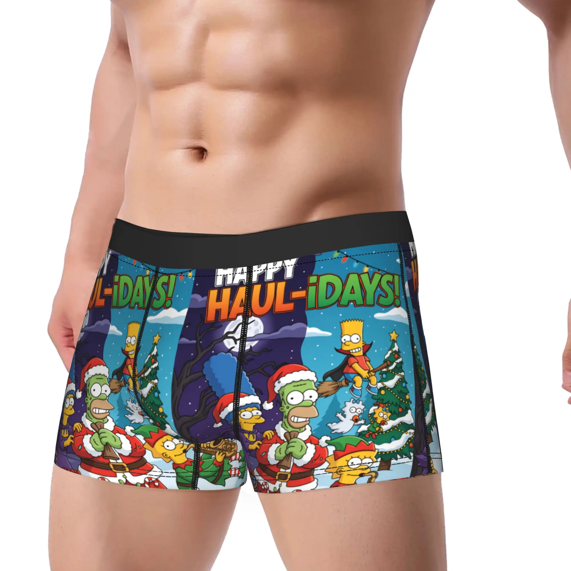 Funny S-Simpsons Happy Haul-iDays Christmas Boxer Brief Underwear Men Comfortable Boxer Shorts Design Big Size Underpants