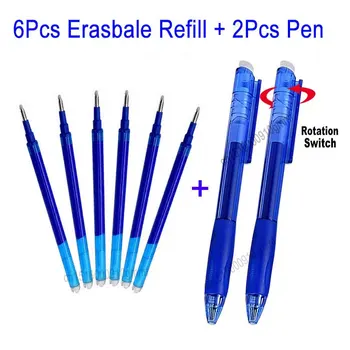 Juego de 6 + 2 unidades de recambio de bolígrafo de Gel borrable de 0,7 MM, accesorios para escuela y oficina, tinta de Color azul, negro y rojo, papelería para escribir, mango lavable