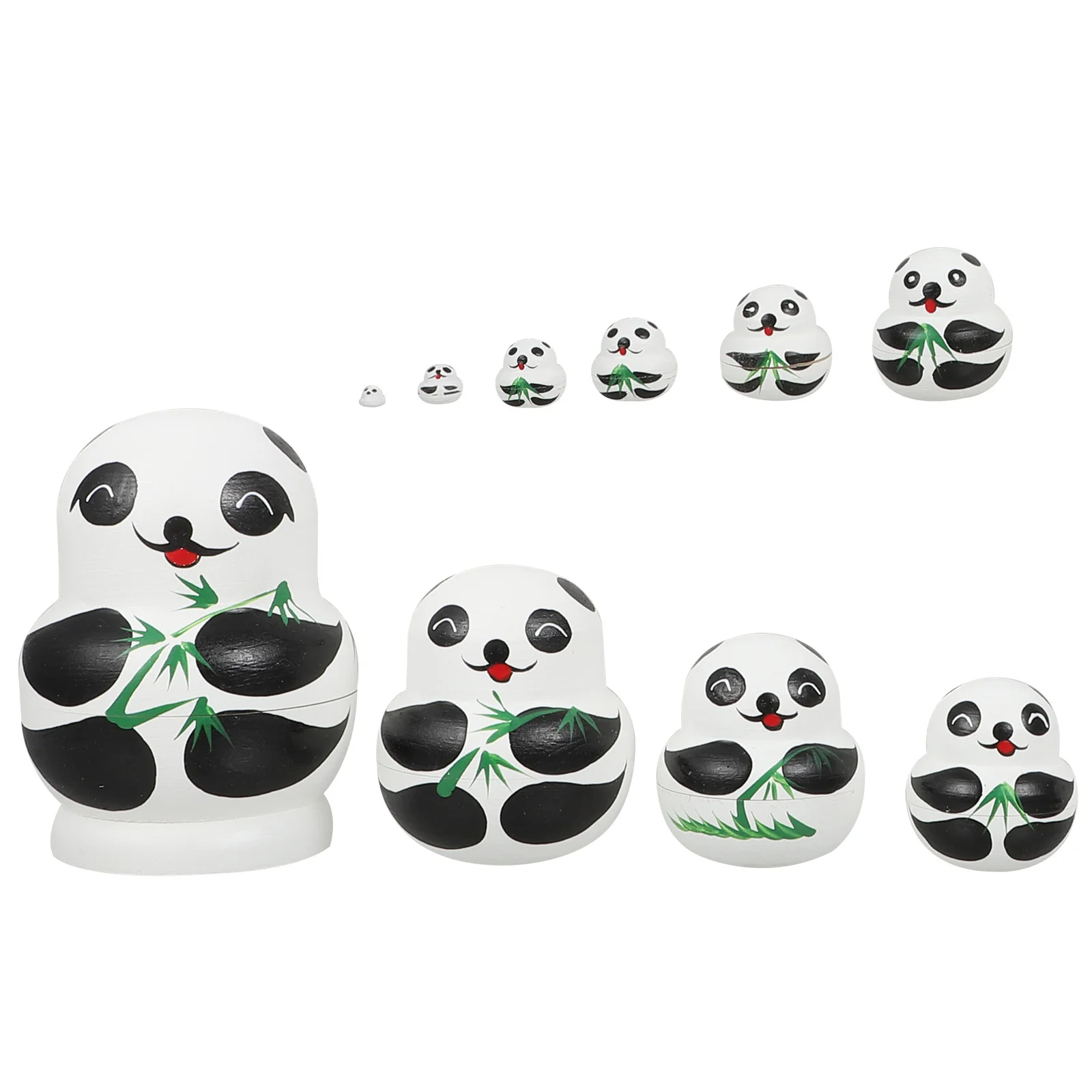 1Set Wooden Nesting Panda Shape Matryoshkas Handcrafted Durable Educational Tool for Kids Home Desktop Ornaments