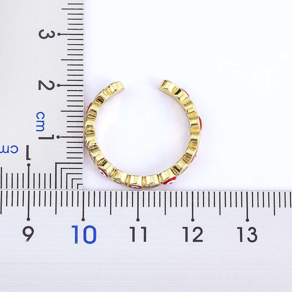 Nidin Hot Sale Lucky Evil Eye Rhinestone Rings For Women Girls Enamel Dripping Oil Finger Devil Eye Adjustable Jewelry Gift