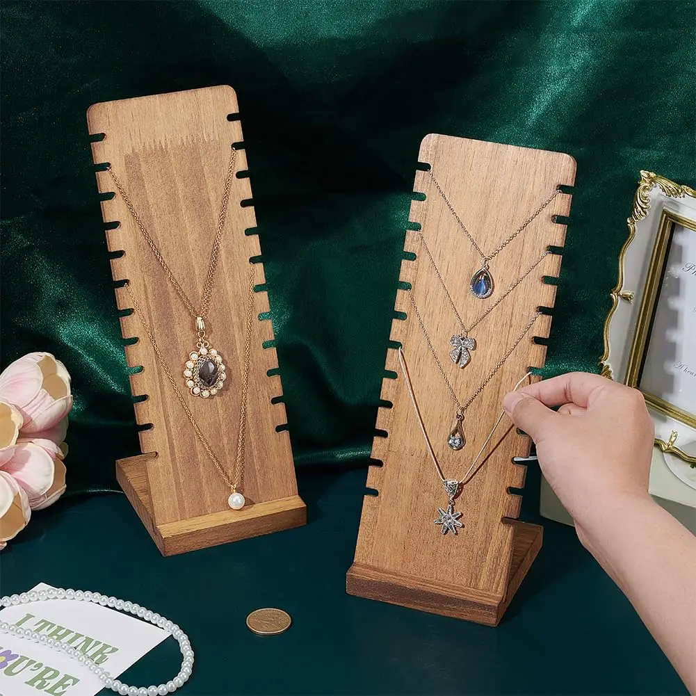 القلائد على شكل حرف L الحامل عرض الجوز اللون الخشب موضة قلادة خشبية إطار عرض المجوهرات الدعائم القلائد رف المجوهرات