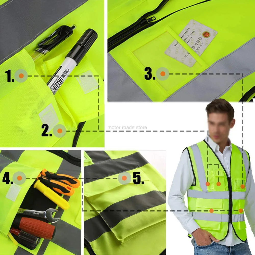 Safety Vest with Reflective Strips For Engineer Construction Custom Your Logo Hi Vis 5 Pockets Outdoor Work Vest For Women