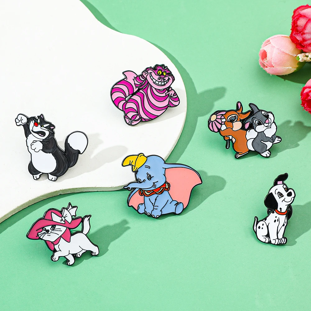 6 Pcs Anime Cartoon Brooch Creative Elephant Cat Rabbit Enamel Pin Metal Badge Jewelry Clothing Backpack Accessories Gift
