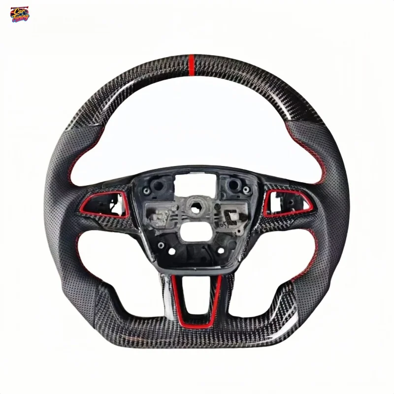 For Ford Focus Kuga Escape MK4 ST Sport Flat Bottomed Carbon Fiber Steering Wheel Without Airbag