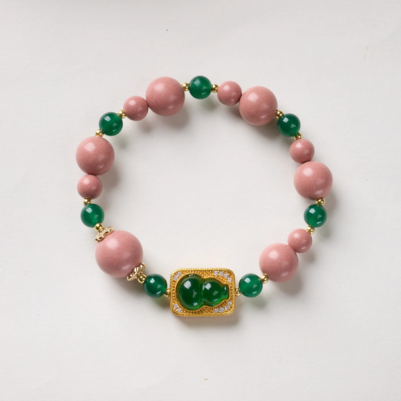 

Vintage Natural Herbal Incense Bead&Green Chalcedony Bracelet for Women New Chinese Style Lucky Gourd Charm Hand String Jewelry