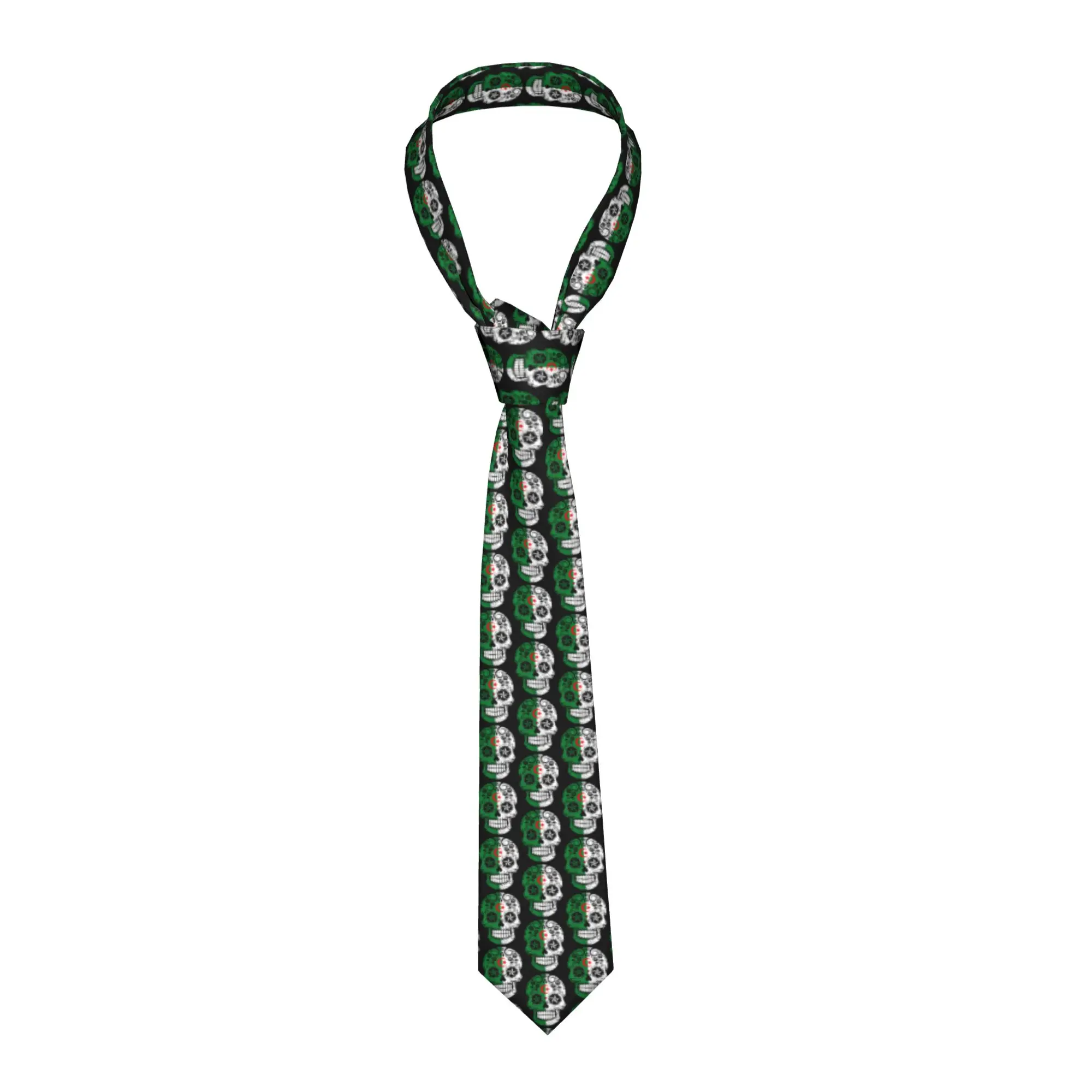 

Algerian Flag Sugar Skull Tie Mens Fashion Silk Algerian Proud Patriotic Neckties for Wedding