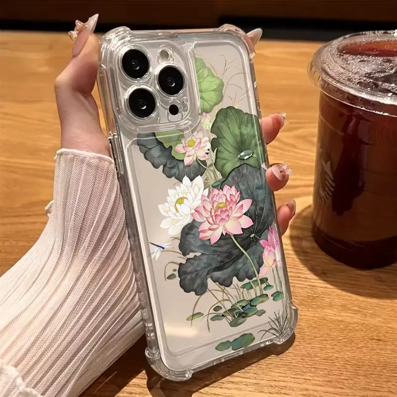 Shockproof Phone Case For Samsung Galaxy S25 S24 S26 Plus Ultra A37 A56 A36 A57 A07 A17 A27 Transparent White Lotus Flower Cover