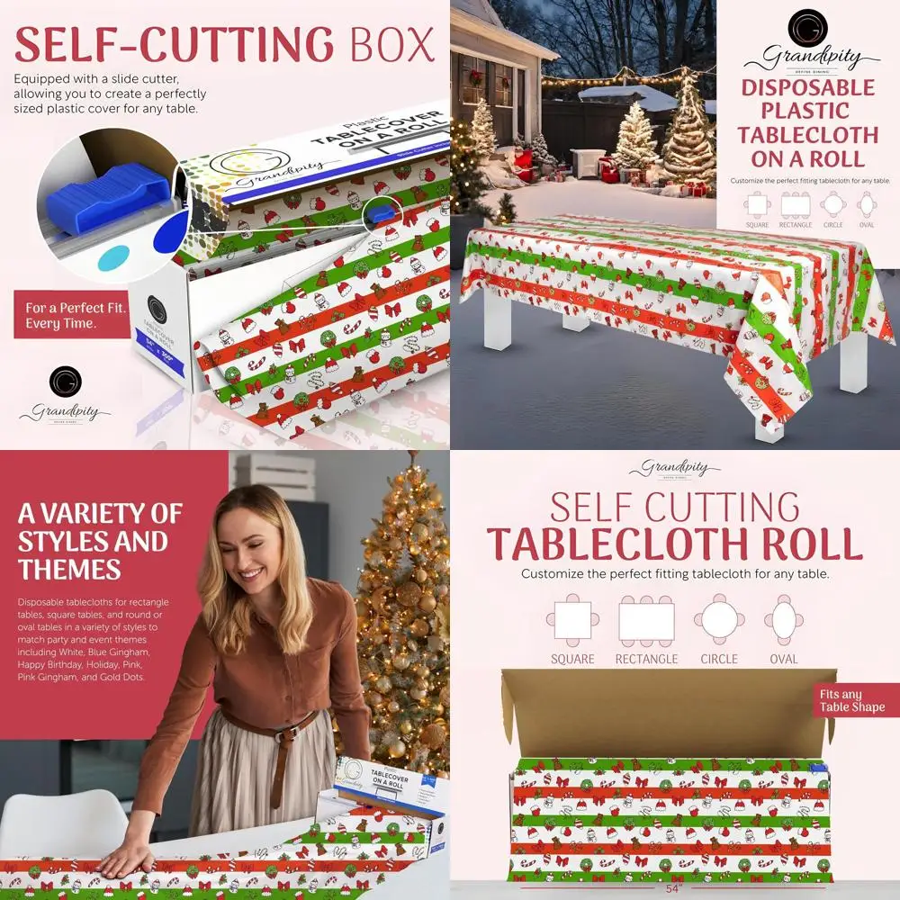 

Christmas Disposable Tablecloth Roll, 54 x 300ft, for Parties, Cut-to-Size, Suitable for Rectangular and Round Tables