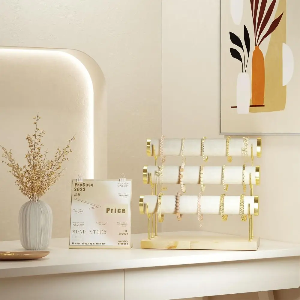 

Усовершенствованная 3-ярусная подставка-органайзер для браслетов, деревянная, с фланелевой обивкой, для демонстрации ювелирных изделий, металлическая, разборная, для хранения, для женщин