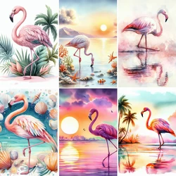 Fatto a mano Flamingo River Sunset Diamond Painting Set Animal Shell Cross ricamo strass mosaico Art Designer Home Decor Gift