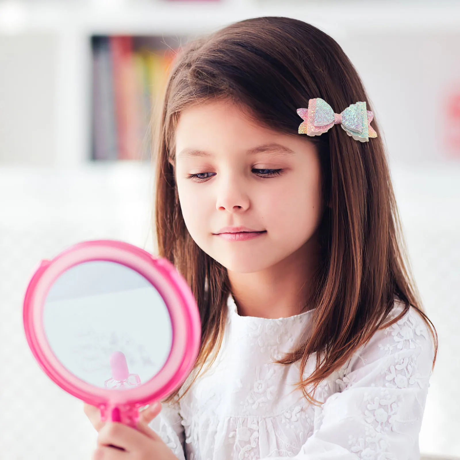 

5pcs Children'S Hair Clips Rainbow Gradient Sequin Bow Tail Soft Artificial Glitter Hair Bows For Toddler Girls Daily