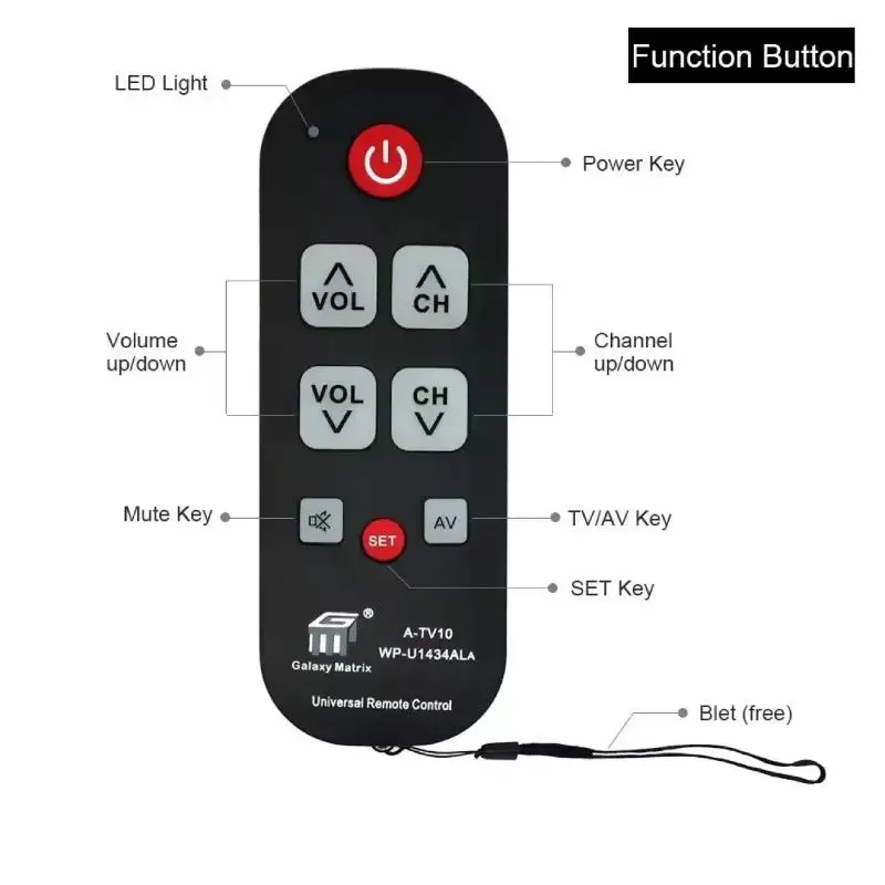 A-TV10 TV Remote Universal Controller Simple Waterproof Remote Control With LED Light For All TV Models