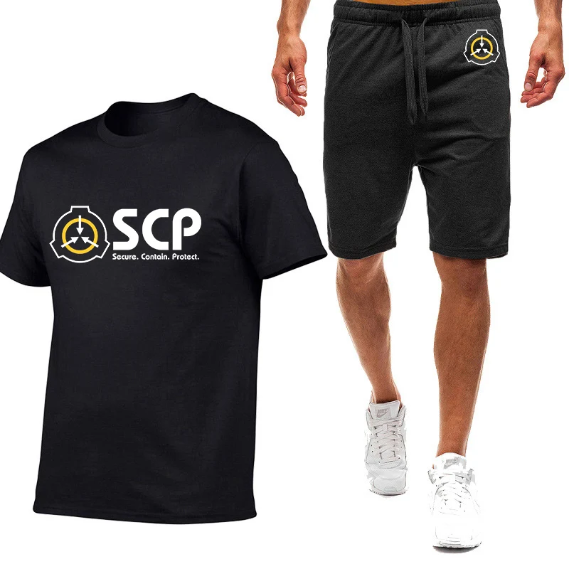 SCP Foundation Secure Contain Protect 2024  Men New Summer Comfortable T-shirts + Shorts Hot Sale Nine Color Short Sleeved Suit