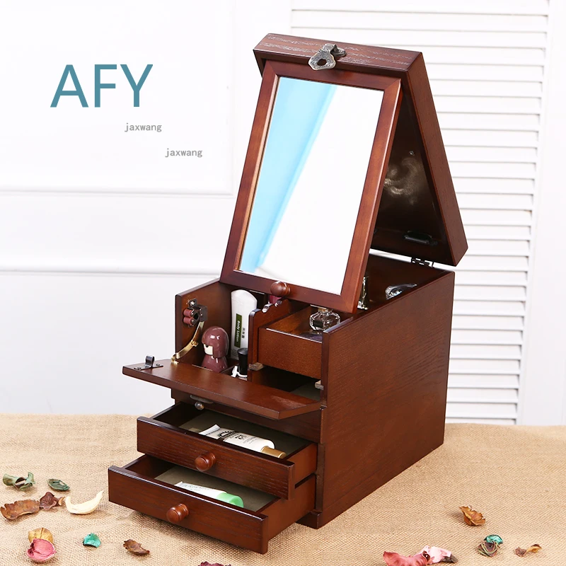 Wooden Drawer Style Cosmetic Storage Box for Skin Care Products Lipstick Perfume Makeup Mask Organizer Desktop Shelf with