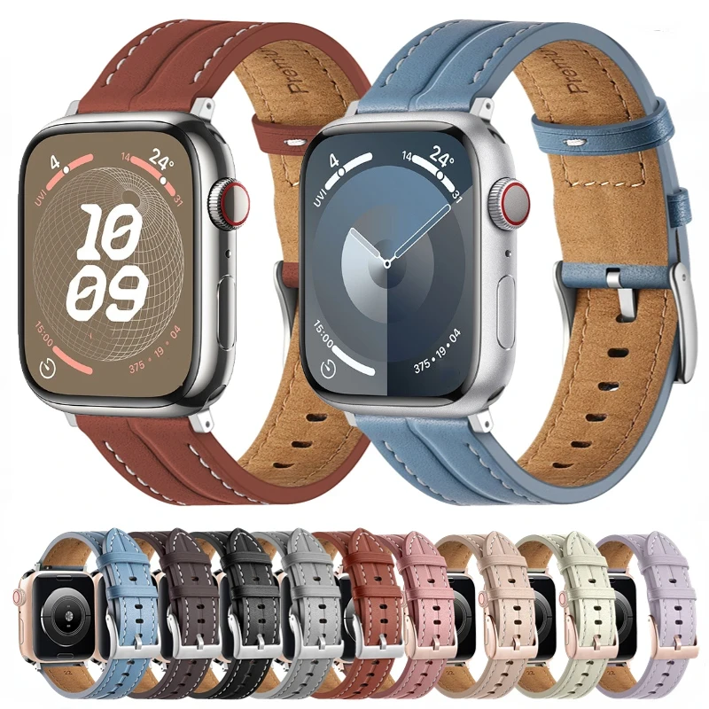 

Leather Strap for Apple Watch Ultra2 10 9 8 7 49mm 46mm 45mm 41mm Manual Needlework Watchband 6 5 4 3 SE 44mm 42mm 40mm Correa