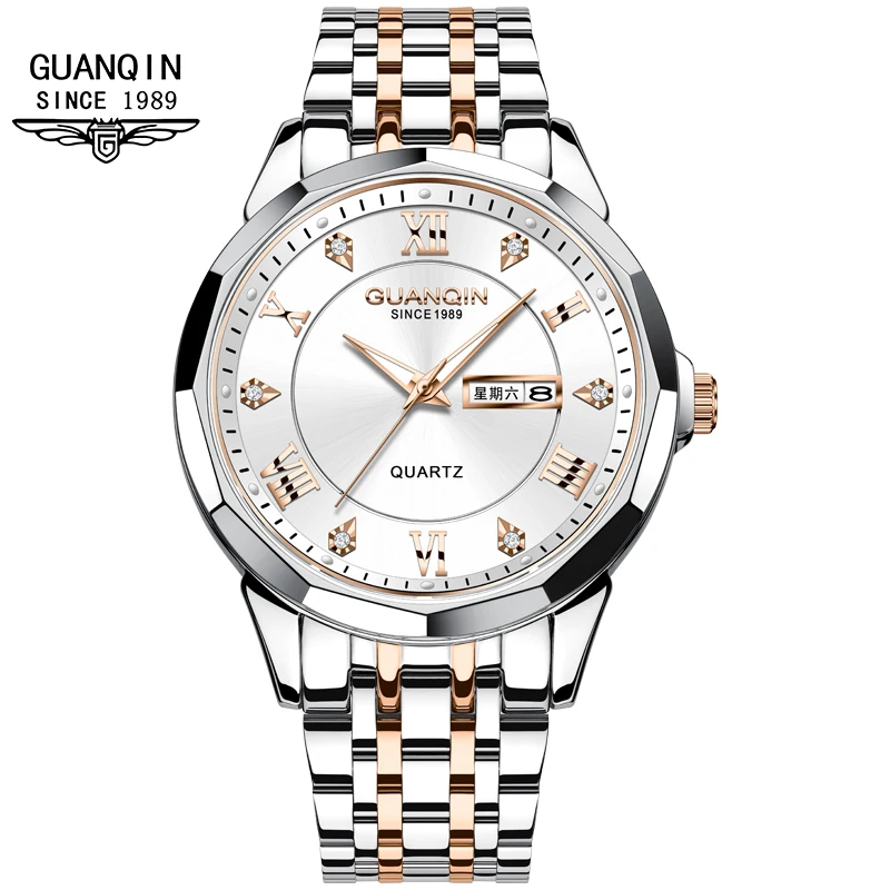 GUANQIN Men's Watches Luxury Trend Fine Steel Original Brand Quartz Wristwatch for Man Waterproof Luminous Date Week New 19302