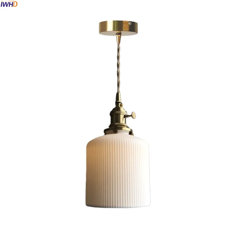

IWHD Copper Ceramic LED Pendant Lights Decoration Living Dining Room Bedside Nordic Minimalism Hanging Lamp Lighting Luminaire
