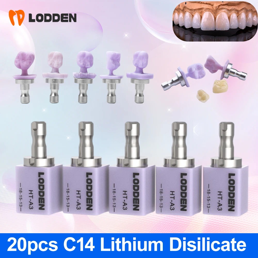 20pcs Lodden C14 Lithium Disilicate Blocks Dental Glass Ceramic  LT//HTMT/MO For Sirona Cerec CAD CAM System
