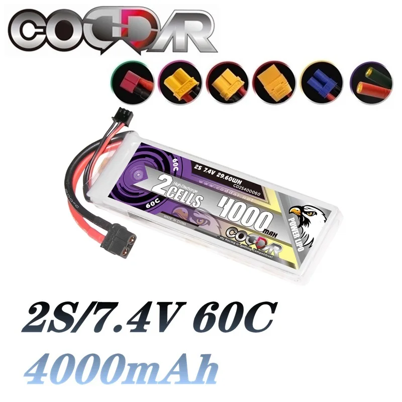 

4000mAh 2S 7.4V Rechargeable Battery 60C FPV Drone Power for FPV Frame RC Helicopter Plane Car Accessories 7.4V Lipo Battery