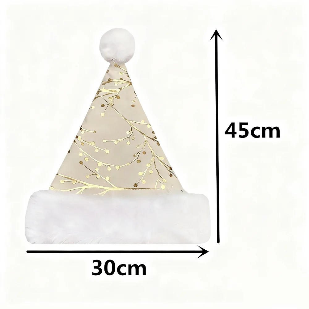 قبعة ختم ذهبية ناعمة لعيد الميلاد من القطيفة قبعة سانتا مزخرفة للاحتفال بالشتاء في عيد الميلاد ورأس السنة الجديدة