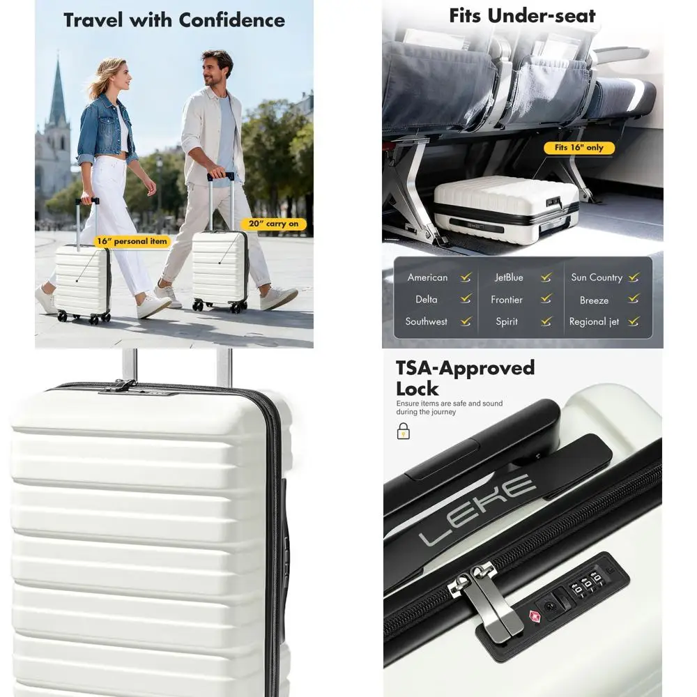 

16 Beige Lightweight Hard Shell Spinner Suitcase with TSA Lock, Airline Approved Carry-On for Travel