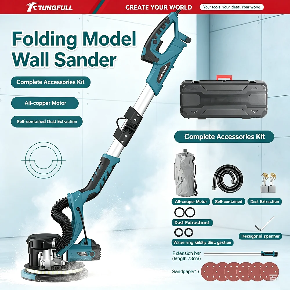 Drywall Sander Telescopic Long Handle 6 Variable Speed Electric Wall Putty Sanding Machine For Gypsum Plaster Ceiling Grinding