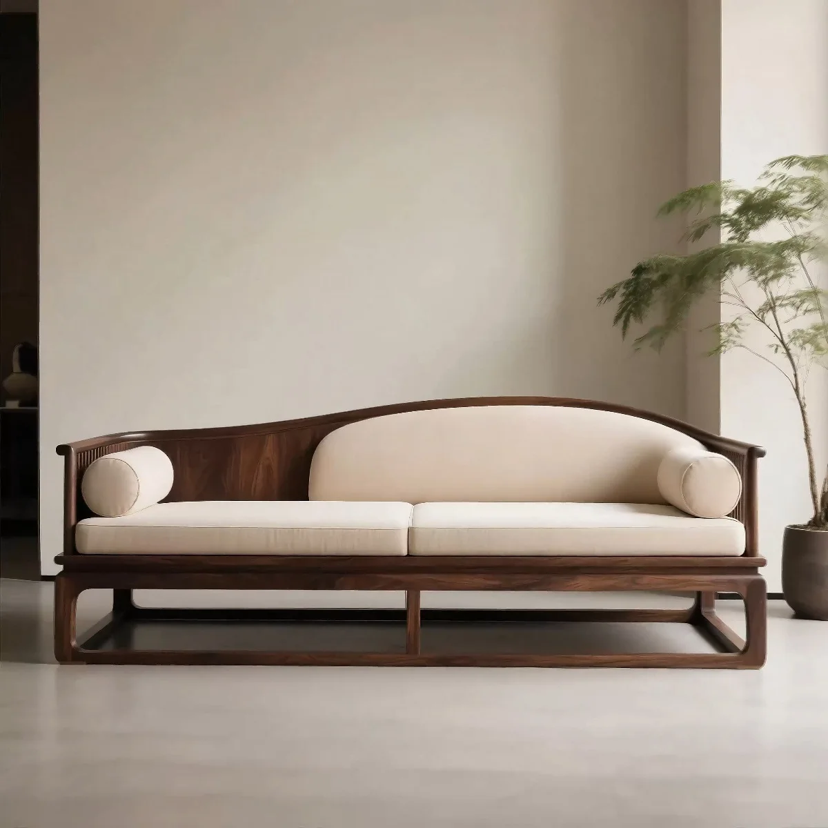 New Chinese-style North American black walnut solid wood sofa simple Zen Arhat sofa model room B & B furniture