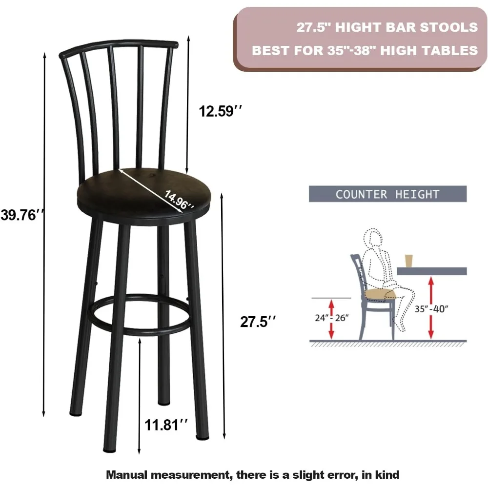 Zestaw 4 stołków barowych o wysokości lady, obrotowe stołki barowe 360° z oparciem i podnóżkiem, nowoczesne krzesła kuchenne na wyspę, krzesła barowe z regulacją wysokości, 27 cali