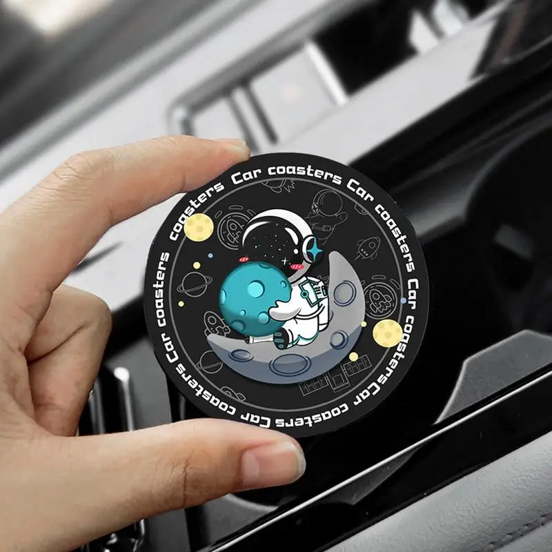 Auto Cup Coaster Astronaut Design Car Cup Pad Coasters Cute Auto Drinks Coasters With Anti Slip Cork Base For Auto Accessories