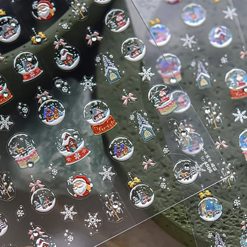 Winter Snowman Flower Christmas Tree Santa Crystal Ball White Snowball Bowknot Snowflake House Nail Art Stickers Manicure Decals