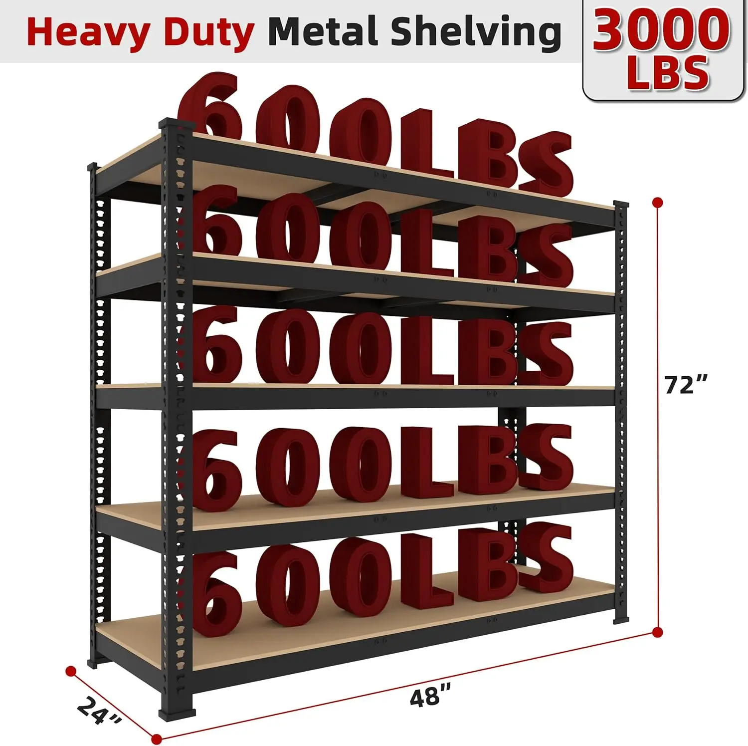 2 แพ็ค 48 "W x 24" D x 72 "H โรงรถชั้นวางของ - 5-Shelf Heavy Duty Shelving Unit, โลหะยูทิลิตี้จัดเก็บ Racks f