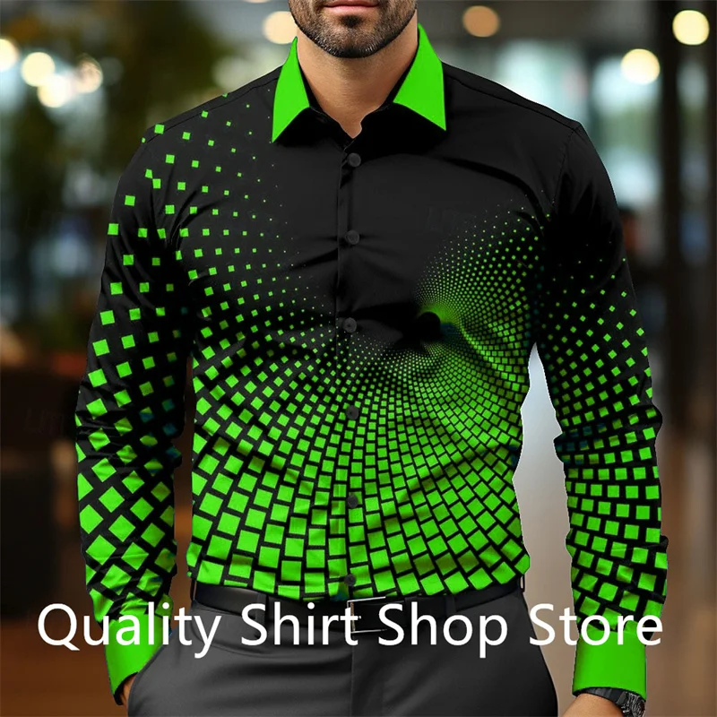 Chemise à manches longues géométrique pour hommes, chemise décontractée formelle, chemise à boutons, affaires quotidiennes, quatre niveaux, bouton UR, 3D, nouveau, 2024