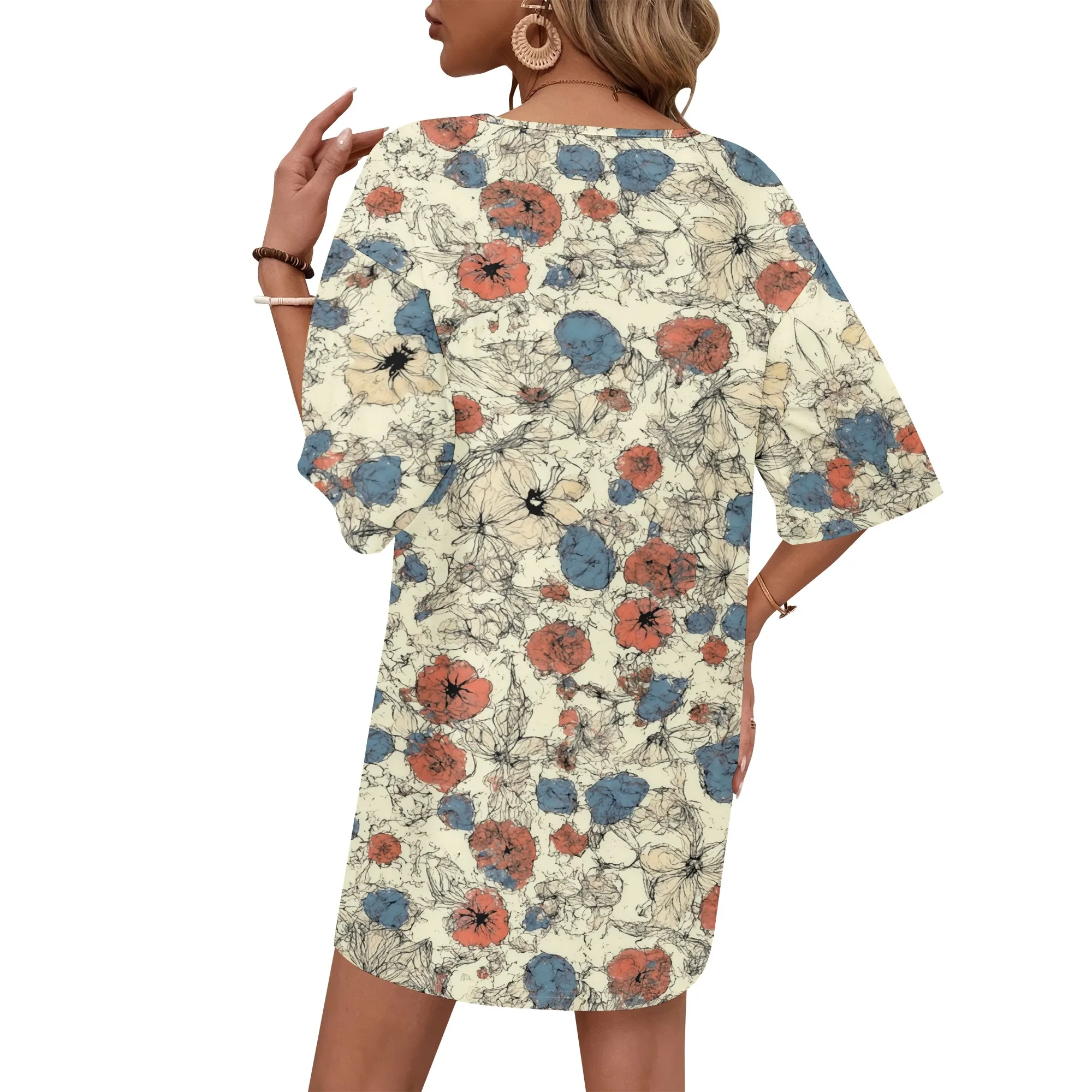 

"Women Floral Print Casual Mini Dress Loose Fit Half Sleeve Summer Beach Holiday Outfit XS-3XL"