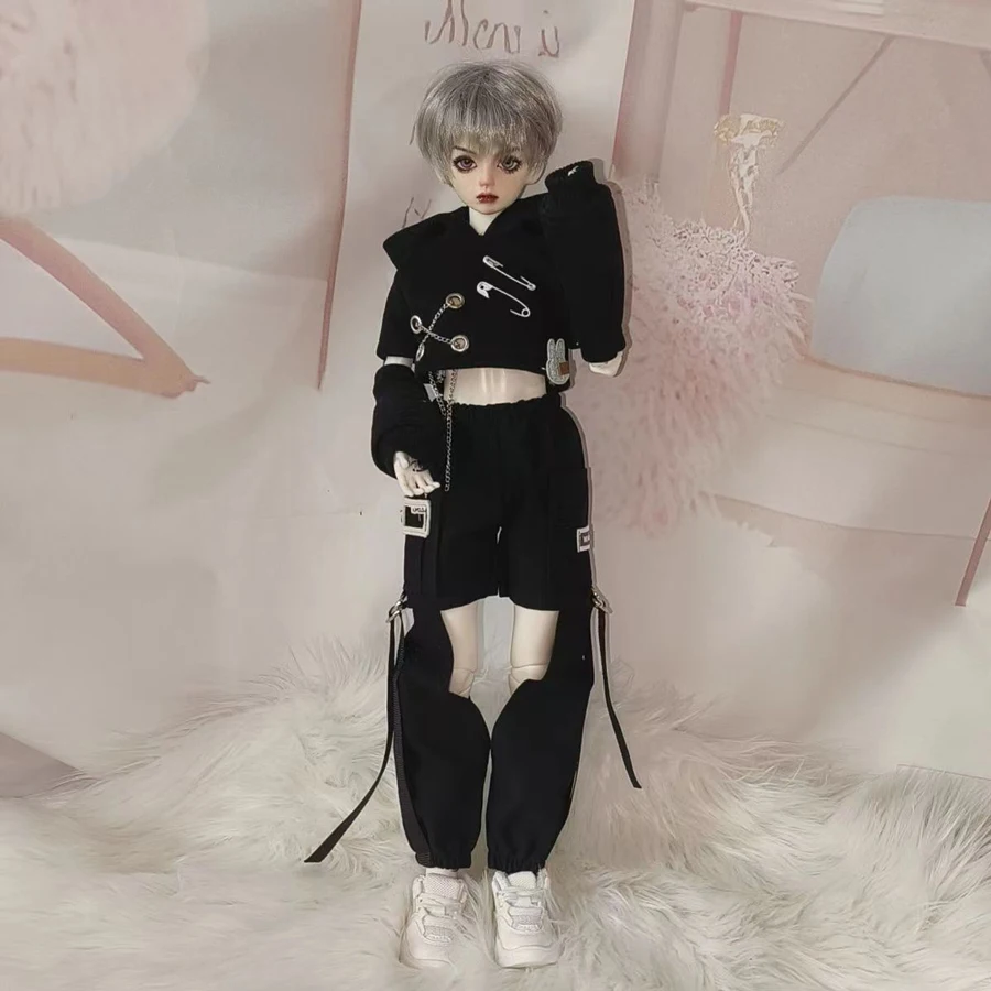 

BJD Doll 45cm Clothe Suit Punk Style Hoodie Pant Trousers with Chains Accessories 1/4 BJD Doll Clothes Girl Boy Gift DIY