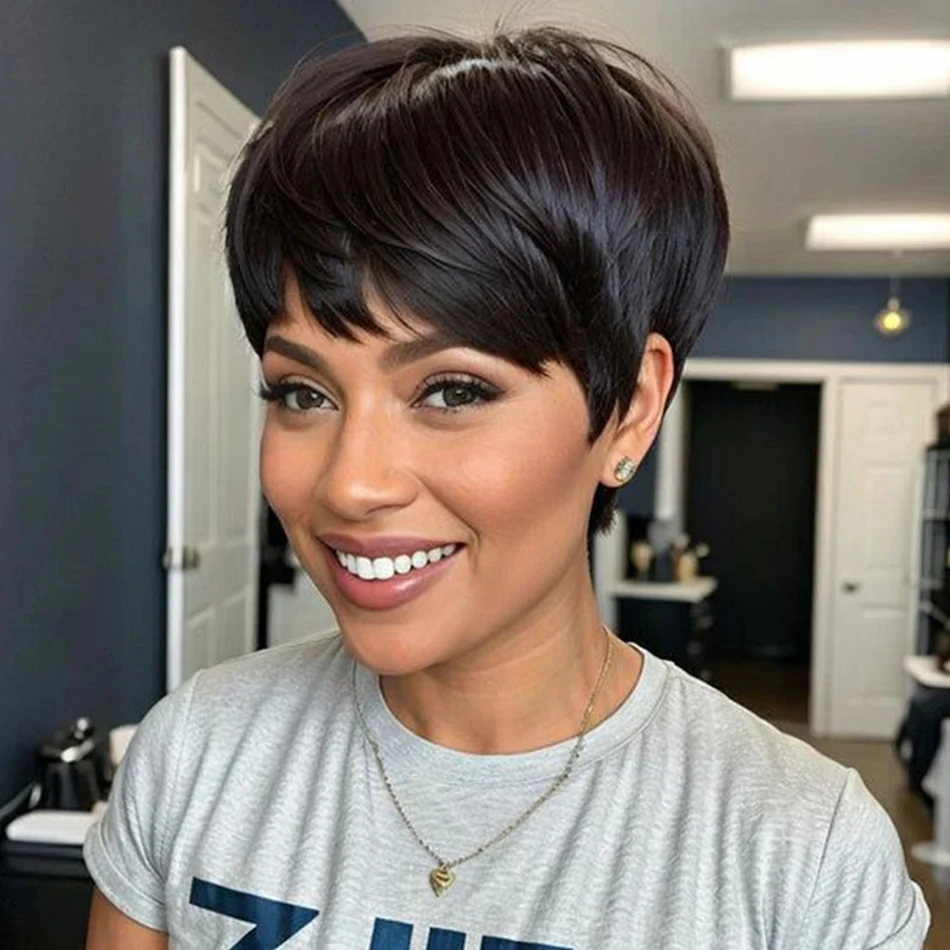 

Short Pixie Cut Wig Human Hair For Black Women Full Machine Made Wigs With Bangs Wig Human Hair Wigs