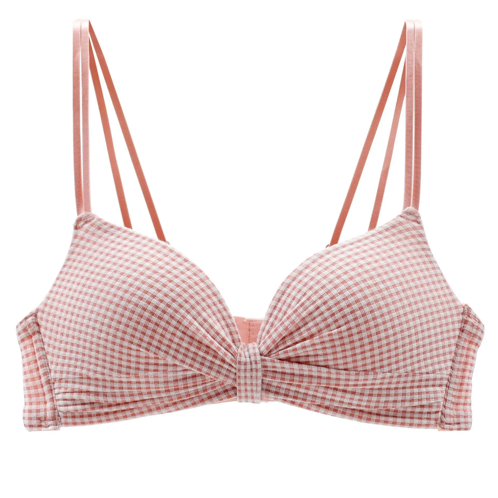 Small Bust Push-up Fixed Double Strap Seamless Women's BrassiereTeenager Girl Sweet Plaid Backless Camisole Lady Daily Wear Bra