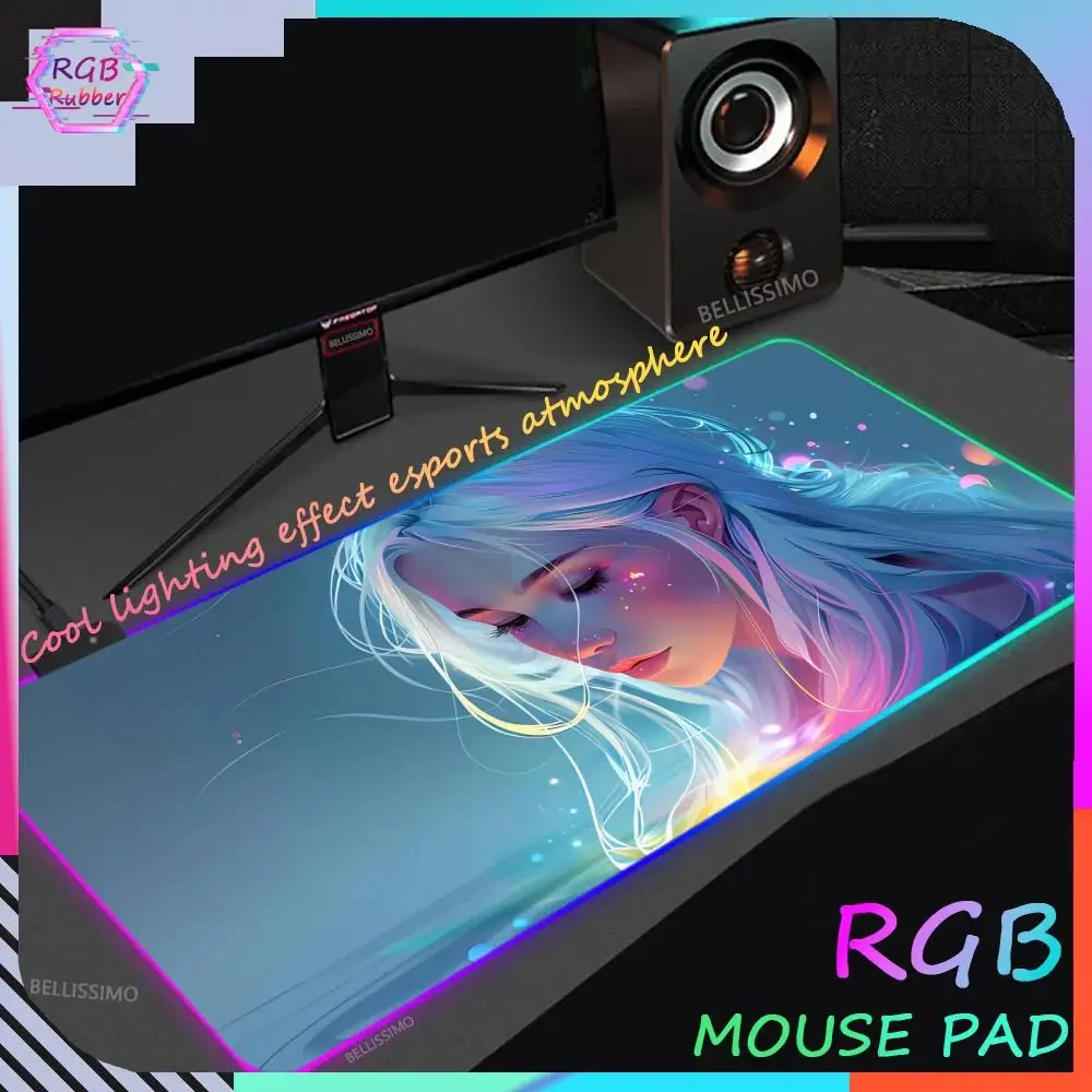 

Large Color Girls RGB Mouse Pad XXL LED Anime Mouse Pads Gaming Large Carpet Surface MSI Keyboard Pad PC Desk Mat with Backlight