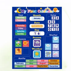 Calendário criativo placa magnética brinquedo cognitivo número 32x40cm inglês placa meteorológica azul criança