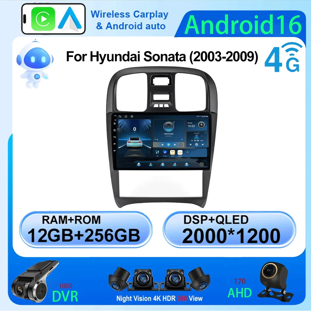 LJZN Android 16 5G+WIFI For Hyundai Sonata 2003-2009 Car Radio Multimedia Video Player 2 din dvd Carplay GPS Autoraido
