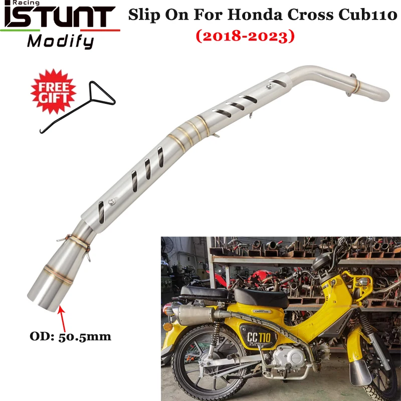

Slip On For Honda Cross Cub110 CC110 2018 - 2023 Motorcycle Exhaust Escape Systems Modify High Position Front Mid Link Pipe 51mm