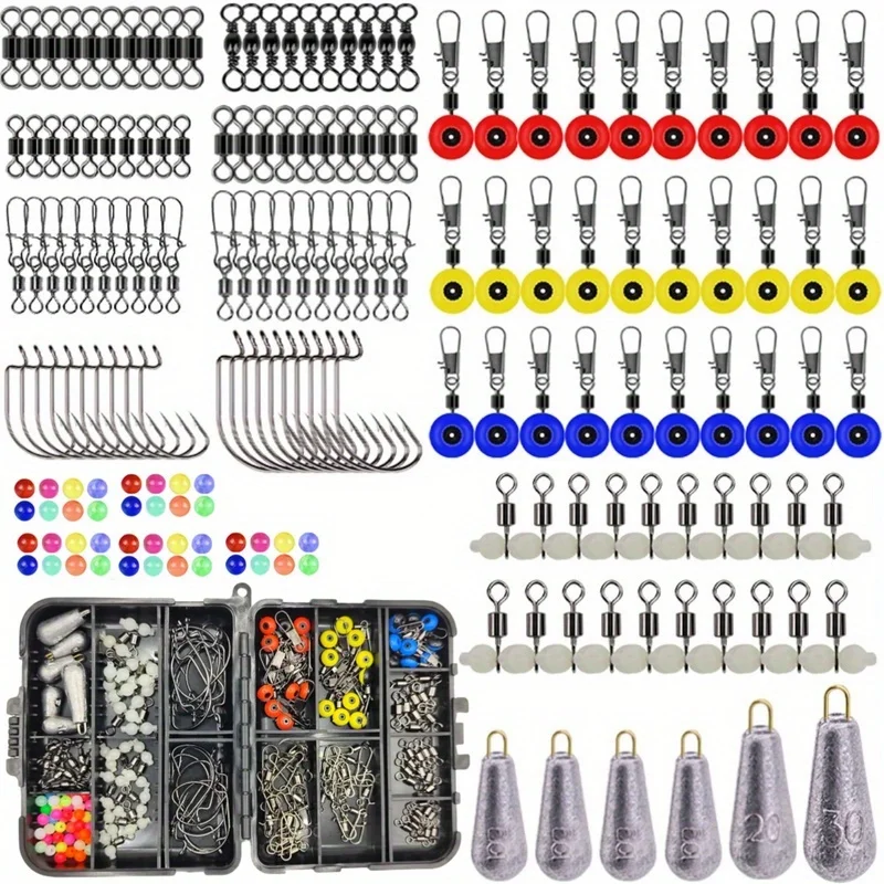 177 шт. сверхмощный набор поворотных защелок для рыбалки с тройными вращающимися разъемами, вертлюжками на шарикоподшипниках и быстрым зажимом