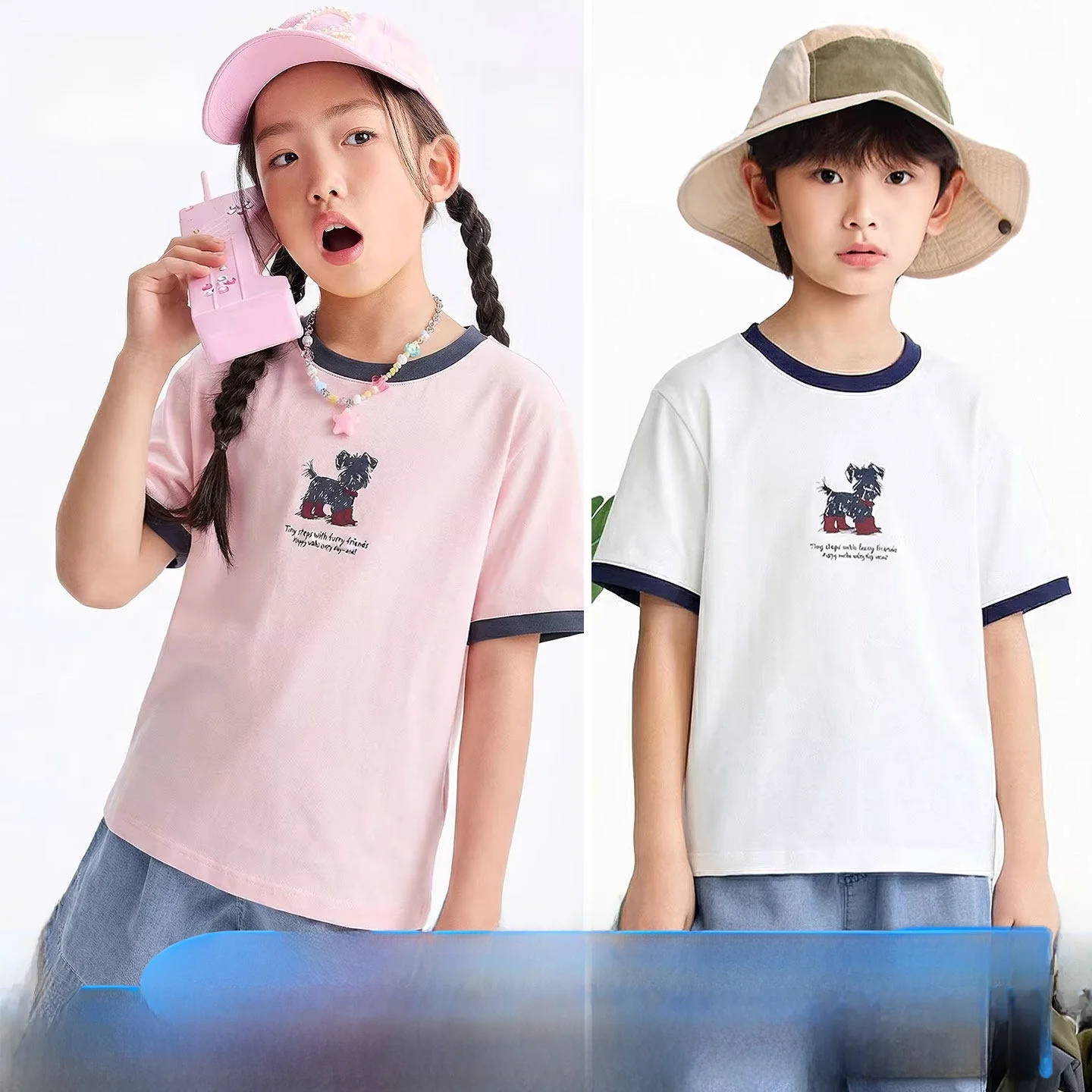 annil-cotton-round-neck-short-sleeve-t-shirt-unisex-kids'-summer-sportswear-casual-versatile-top-for-ages-3-16